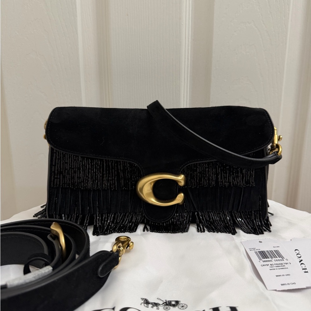 Coach Black Beaded Fringe Tabby - Picture 4 of 13